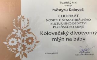 Kolovečský divotvorný mlýn na báby se stal kulturním dědictvím Plzeňského kraje